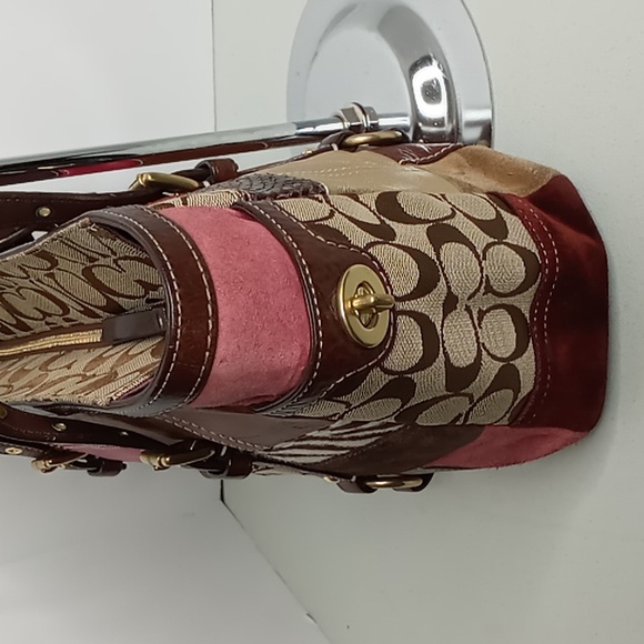 Coach - 10437 - Patchwork Logo Leather, Suede, Snakeskin Tote/SB -Merlot/Tan - Picture 3 of 16